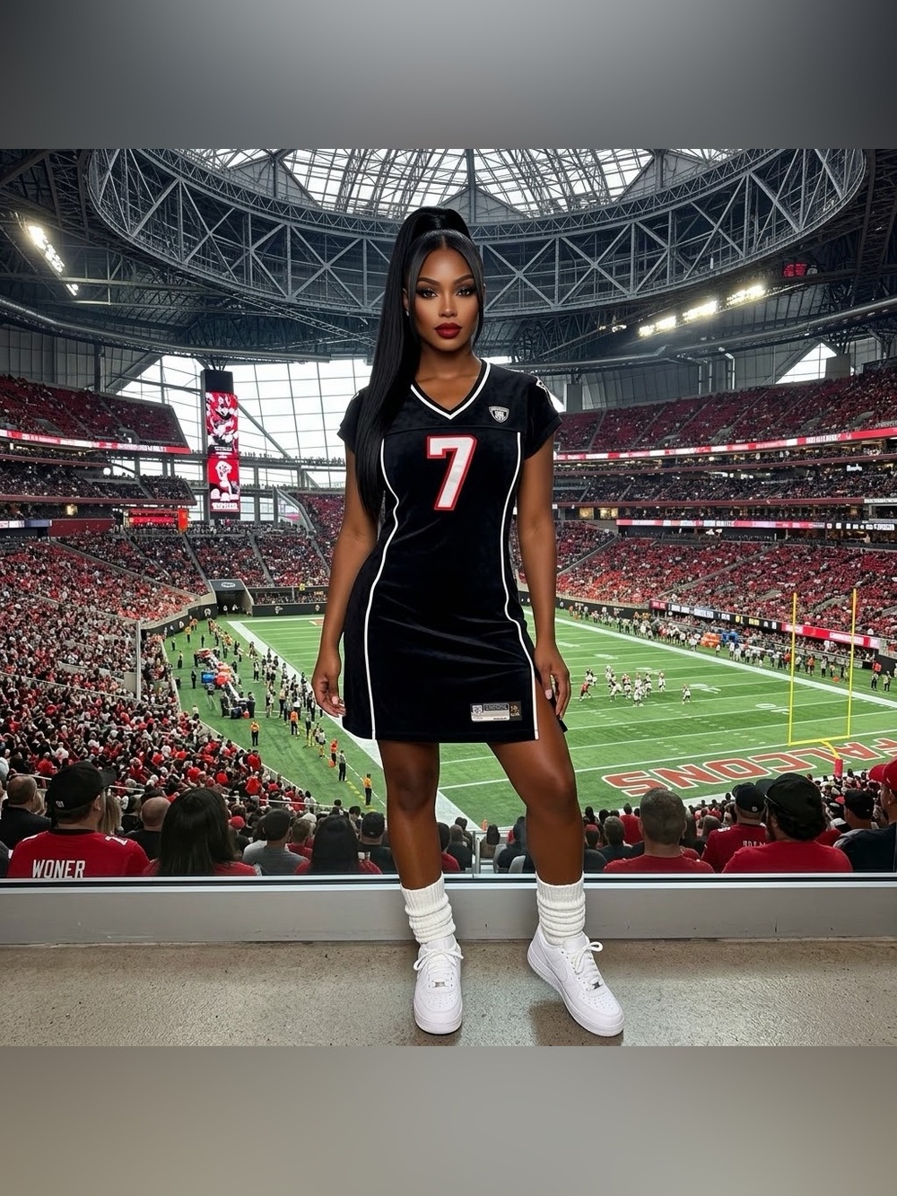 Vintage Y2K Reebok Michael Vick #7 Atlanta Falcons Jersey Dress - Black (Size L)